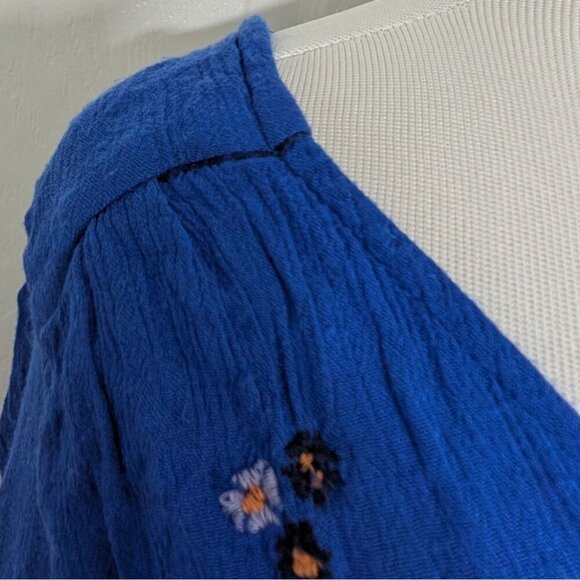 Free People Embroidered Floral Oxford Swing Dress Womens Size Medium Blue Boho - Picture 3 of 14
